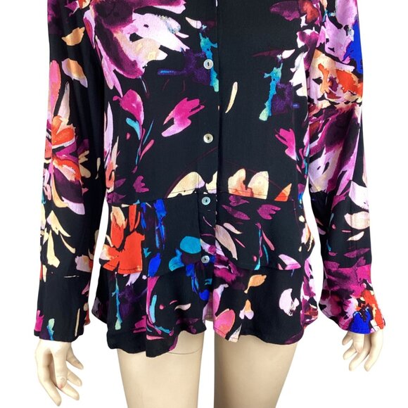 Habitat Top Size Small Vibrant Floral Multi-Color‎ Button-Down Blouse - Picture 5 of 6